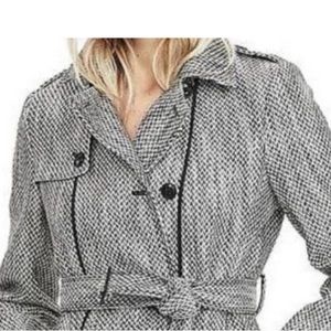 Banana republic S small houndstooth fleece lined black gray belted coat jacket